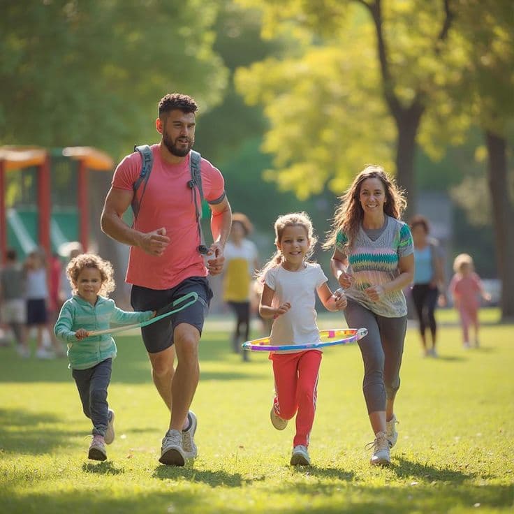 Family teamwork together community fitness
