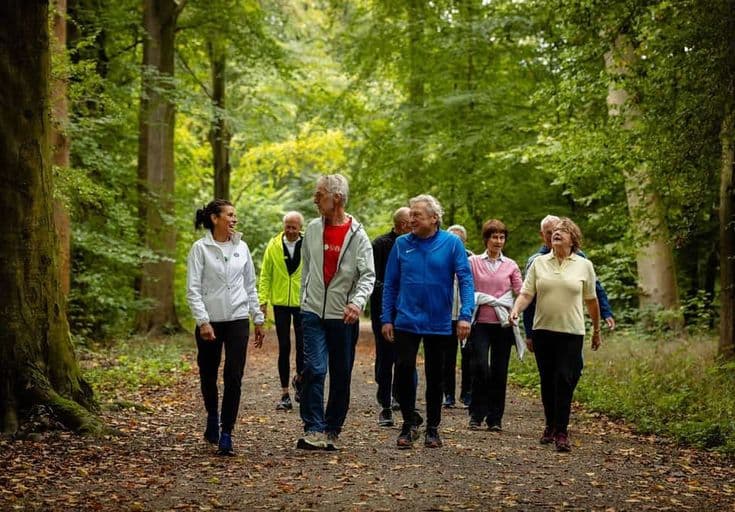 Senior residents morning walk community wellness